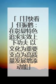 「甘快看」任振鹤：在彰显特色追求实效上下功夫 以文化为重要支点为高质量发展增添动能